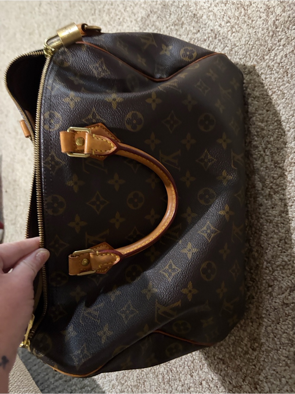 Louis Vuitton Monogram Canvas Tote in Brown with Tan Handles speedy 30